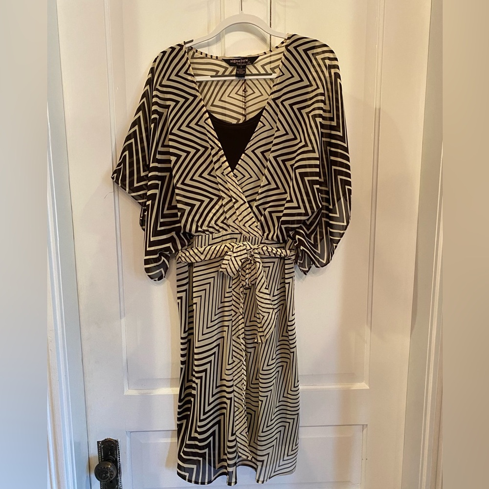 Signature by Robbie Bee Brown/Cream Printed Faux Wrap Dress 16